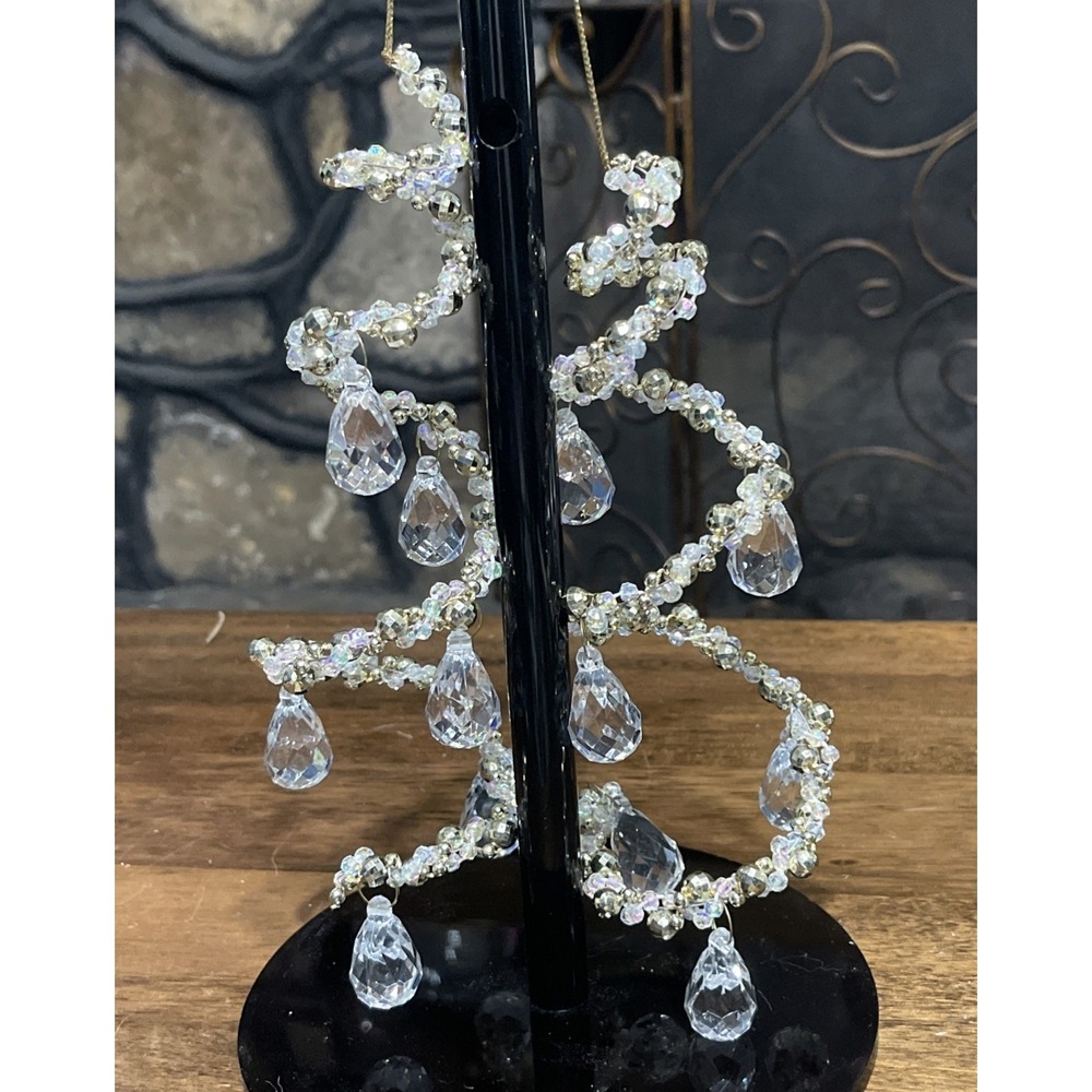 Lot Of 2 Twisted Gold Clear Hanging Beads Christmas Ornaments PLASTIC Elegant 8"
